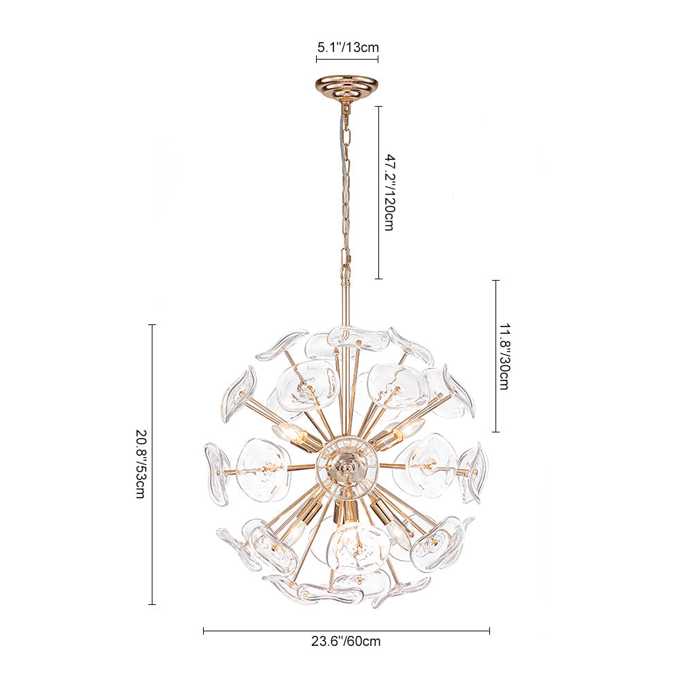 Modern 12-Light Flower-burst Dandelion Sputnik Globe Pendant Chandelier, Gold Finish