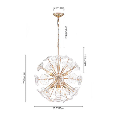 Modern 12-Light Flower-burst Dandelion Sputnik Globe Pendant Chandelier, Gold Finish
