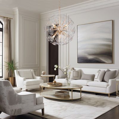 Modern 12-Light Flower-burst Dandelion Sputnik Globe Pendant Chandelier, Gold Finish