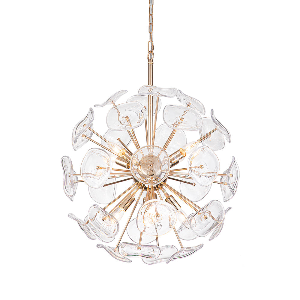 Modern 12-Light Flower-burst Dandelion Sputnik Globe Pendant Chandelier, Gold Finish