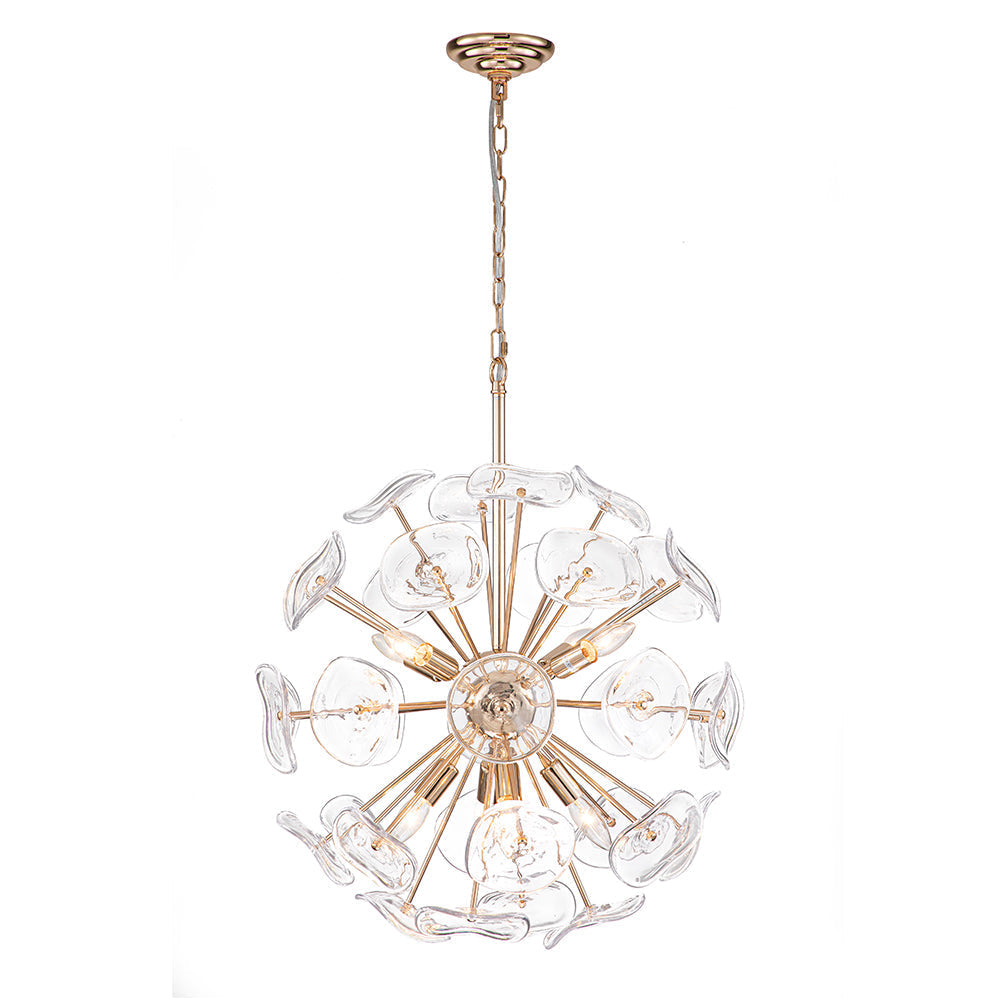 Modern 12-Light Flower-burst Dandelion Sputnik Globe Pendant Chandelier, Gold Finish