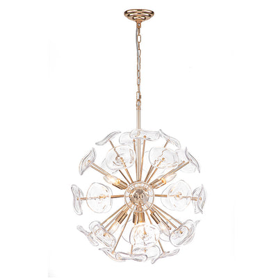 Modern 12-Light Flower-burst Dandelion Sputnik Globe Pendant Chandelier, Gold Finish