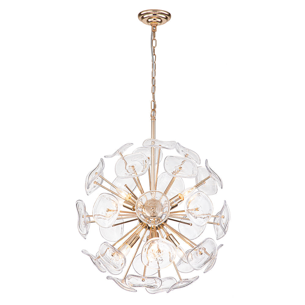Modern 12-Light Flower-burst Dandelion Sputnik Globe Pendant Chandelier, Gold Finish