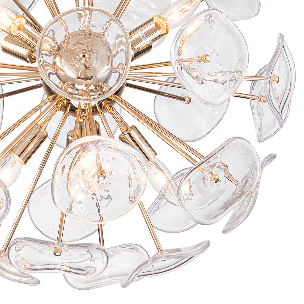 Modern 12-Light Flower-burst Dandelion Sputnik Globe Pendant Chandelier, Gold Finish