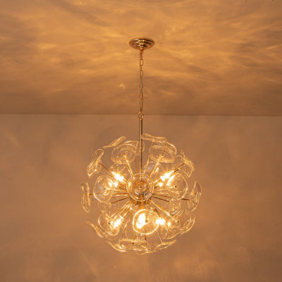 Modern 12-Light Flower-burst Dandelion Sputnik Globe Pendant Chandelier, Gold Finish