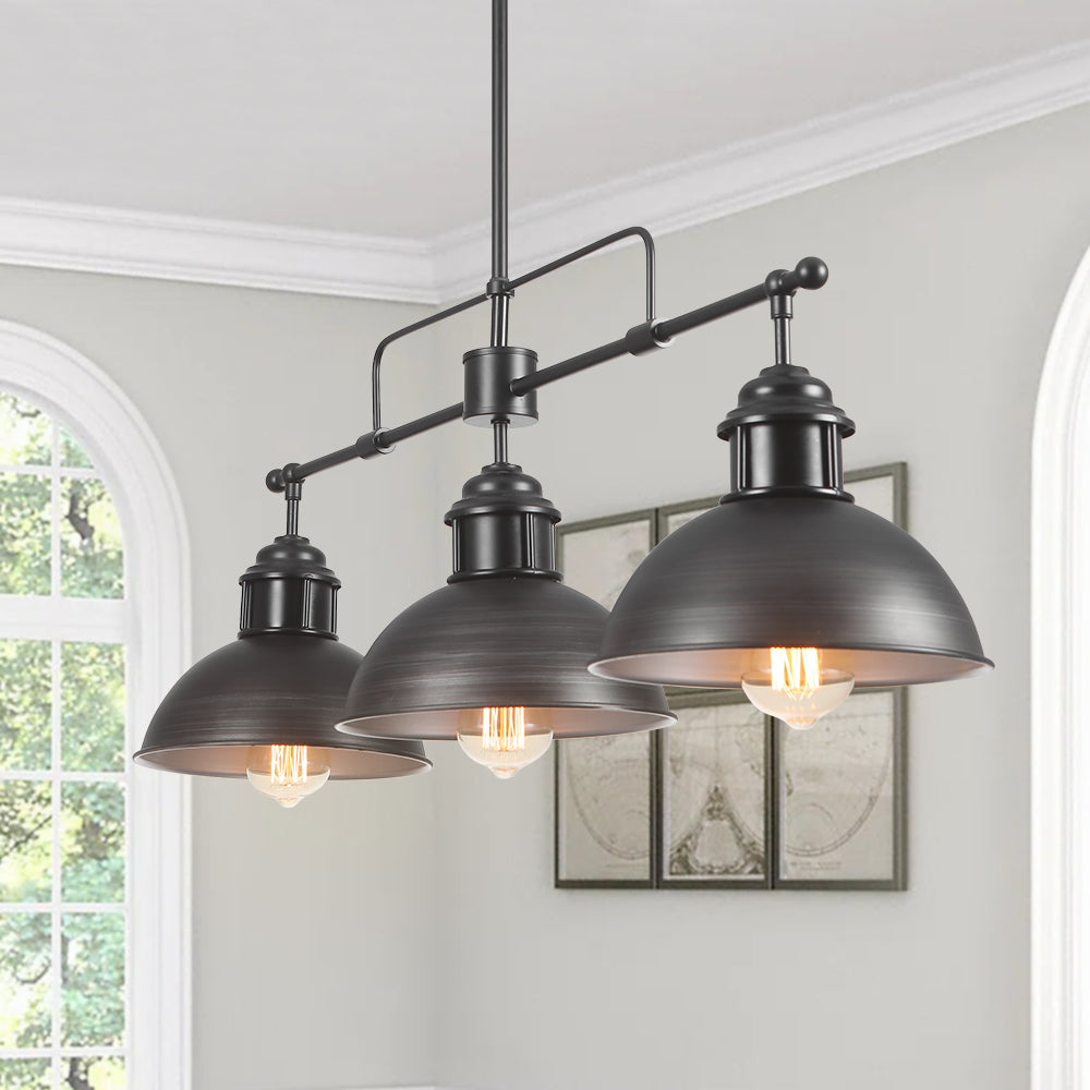 Modern Linear 3-Light Pendant Kitchen Island Lighting Fixture Black Metal Frame