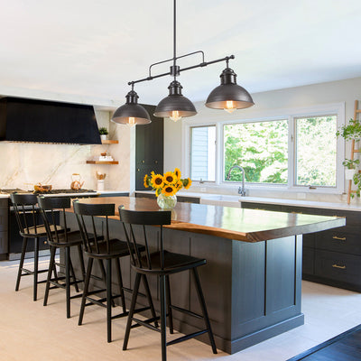Modern Linear 3-Light Pendant Kitchen Island Lighting Fixture Black Metal Frame