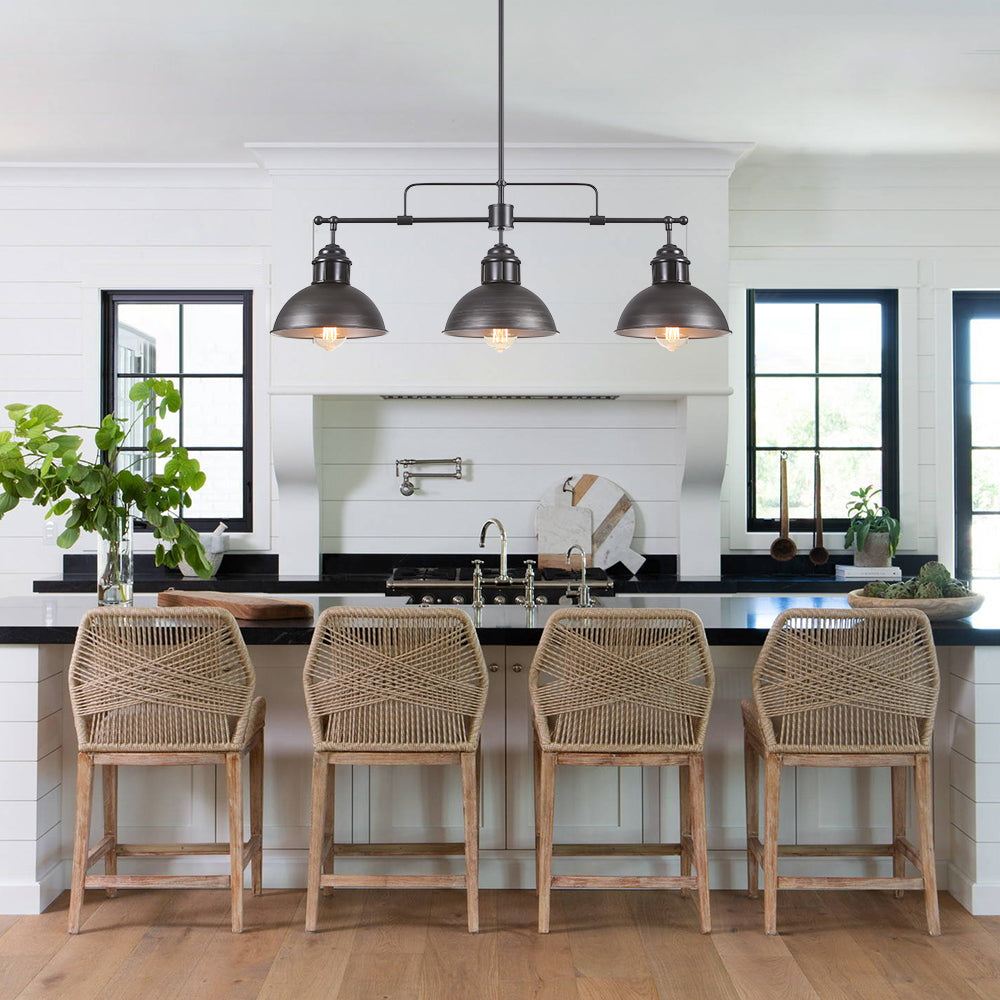 Modern Linear 3-Light Pendant Kitchen Island Lighting Fixture Black Metal Frame