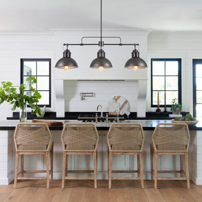 Modern Linear 3-Light Pendant Kitchen Island Lighting Fixture Black Metal Frame
