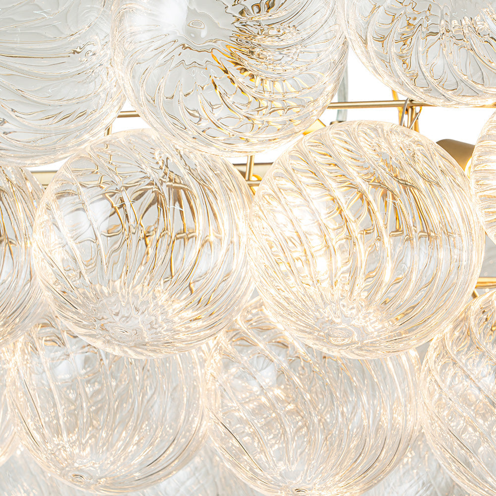 Brass Cluster Ribbed Glass Globe Bubble Linear Chandelier