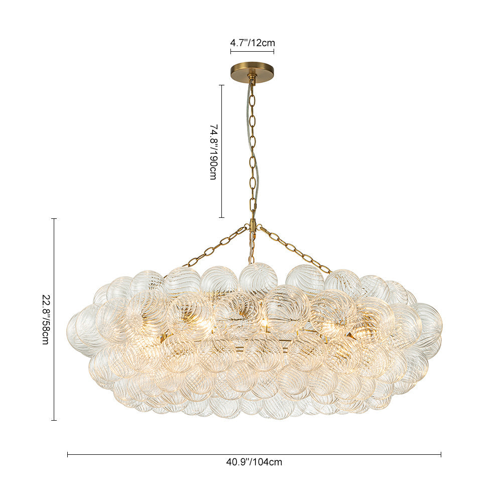 Brass Halo Ribbed Glass Globe Bubble Ring Chandelier