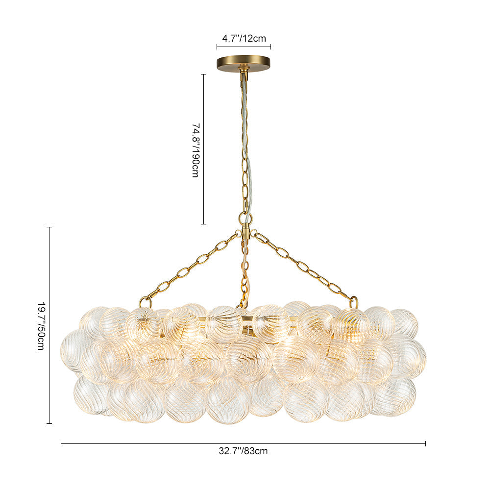 Brass Halo Ribbed Glass Globe Bubble Ring Chandelier