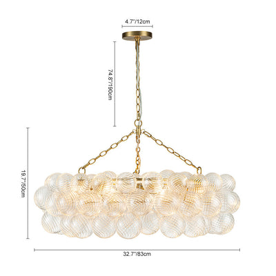 Brass Halo Ribbed Glass Globe Bubble Ring Chandelier
