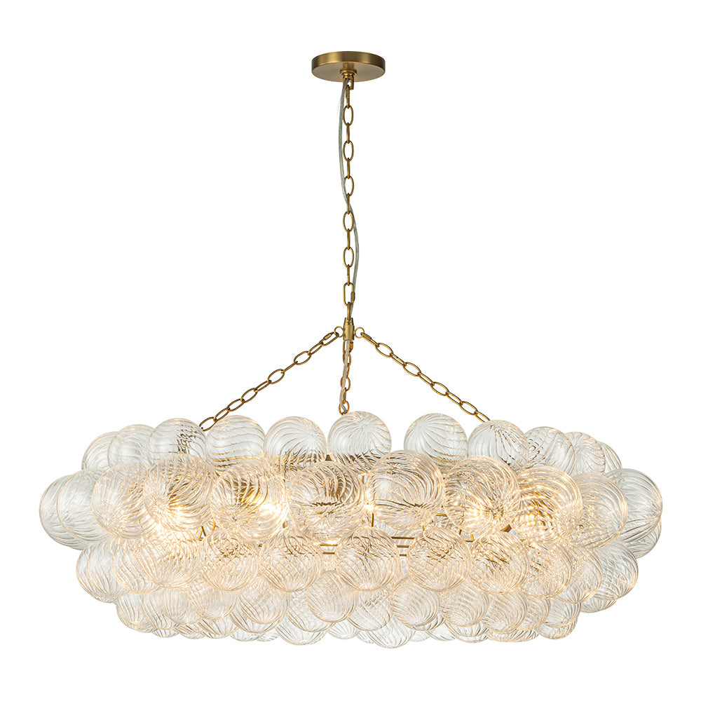 Brass Halo Ribbed Glass Globe Bubble Ring Chandelier