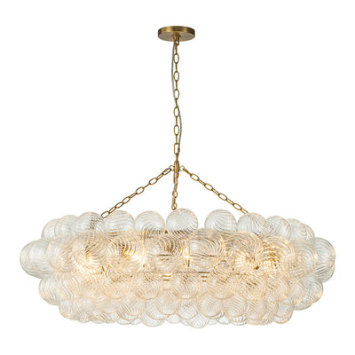 Brass Halo Ribbed Glass Globe Bubble Ring Chandelier