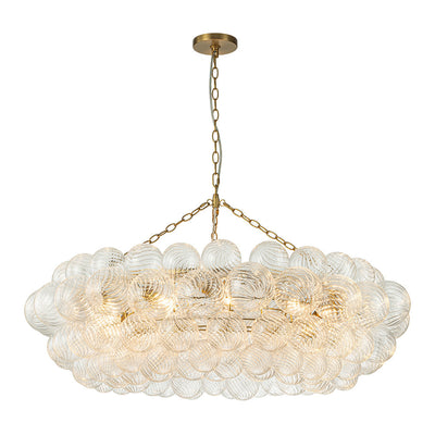 Brass Halo Ribbed Glass Globe Bubble Ring Chandelier
