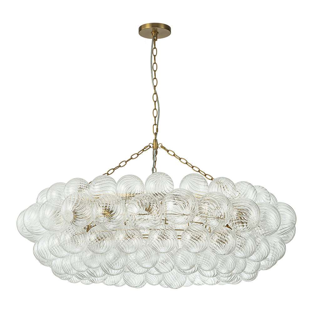 Brass Halo Ribbed Glass Globe Bubble Ring Chandelier