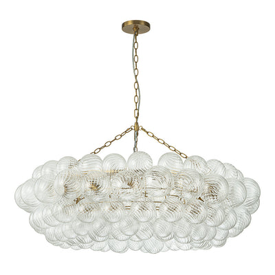 Brass Halo Ribbed Glass Globe Bubble Ring Chandelier