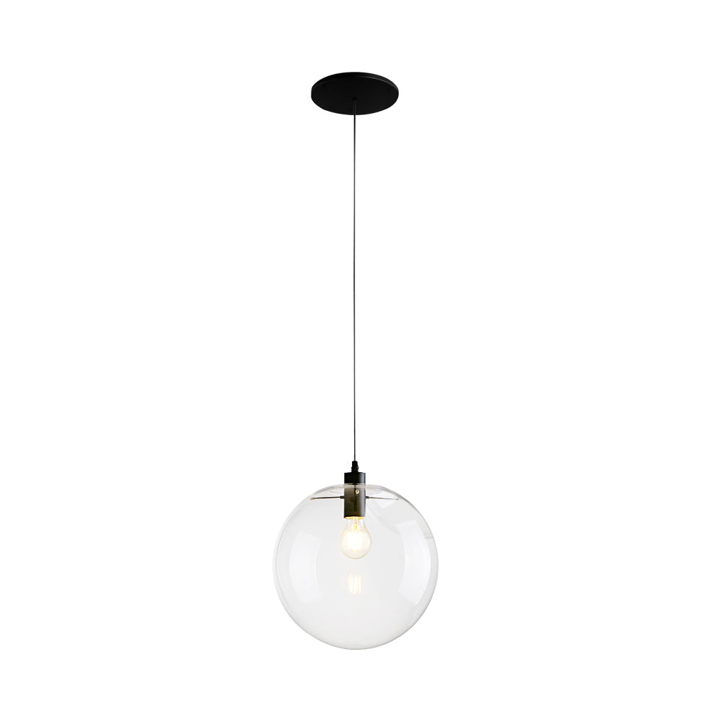Contemporary Clear Glass Globe Pendant Light, Adjustable Black Finish, E26/E27 Socket