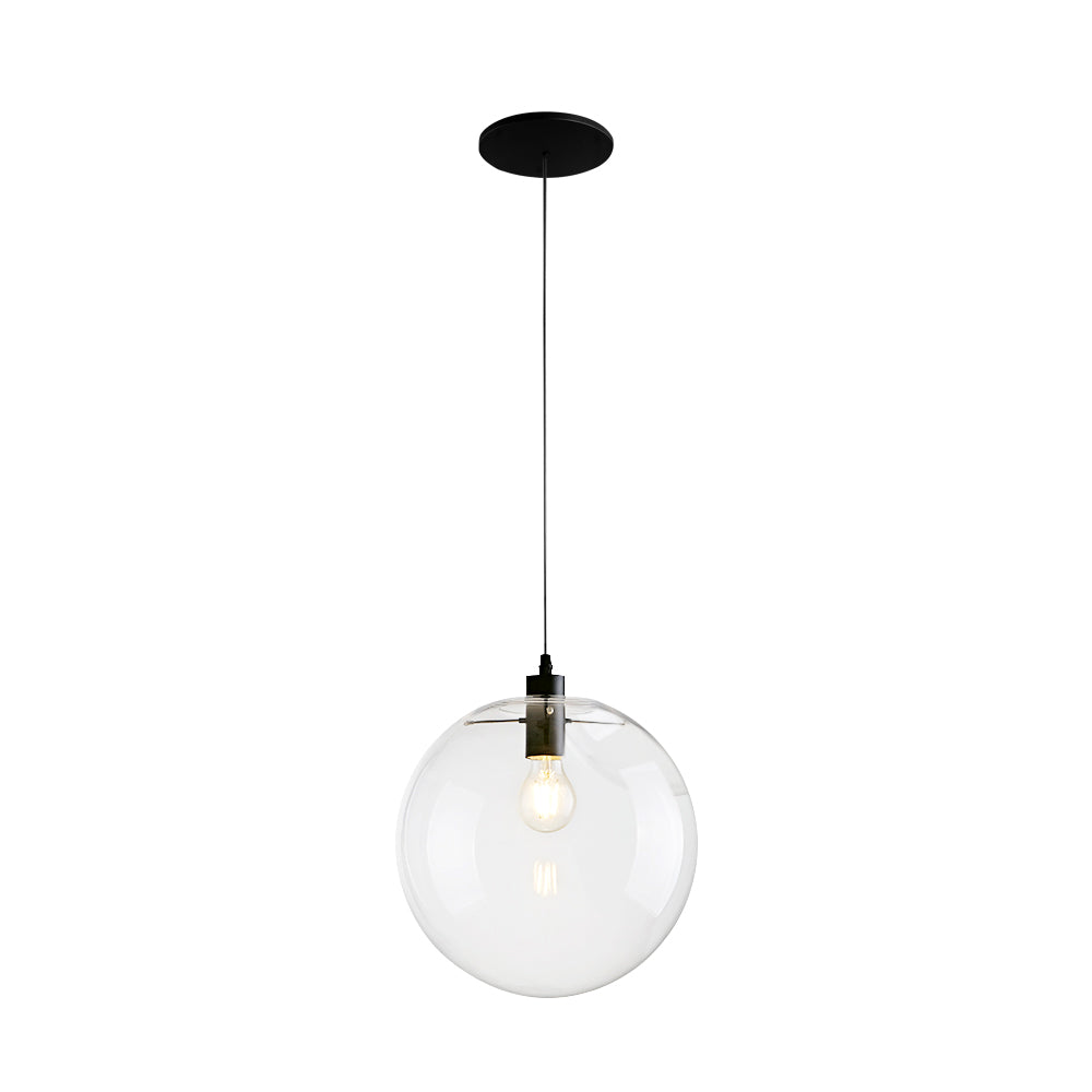 Contemporary Clear Glass Globe Pendant Light, Adjustable Black Finish, E26/E27 Socket
