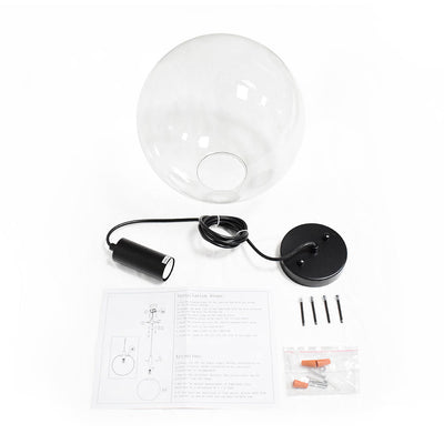 Contemporary Clear Glass Globe Pendant Light, Adjustable Black Finish, E26/E27 Socket