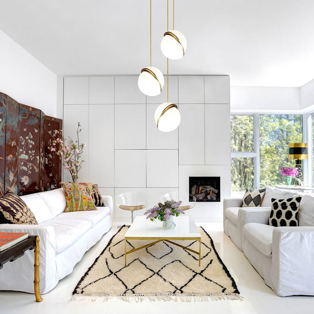 Modern Spliced Glass Sphere Pendant Light, Gold Finish, E26 Base