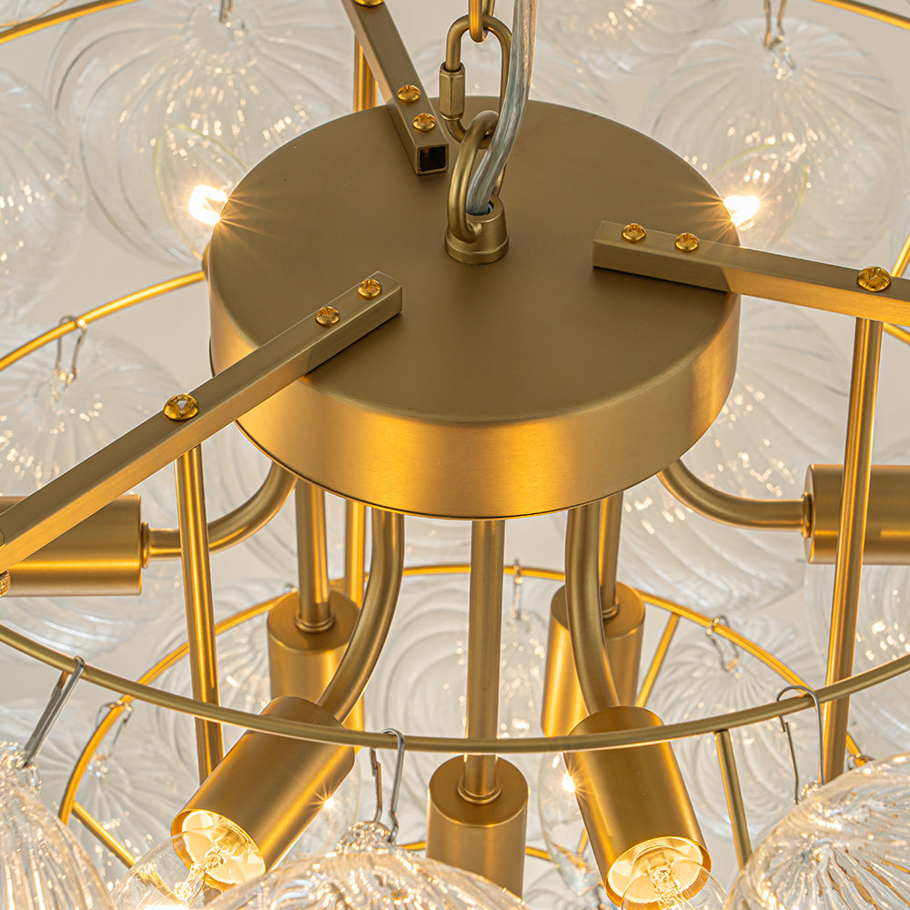 Glam Brass Cluster Ribbed Glass Globe Bubble Chandelier