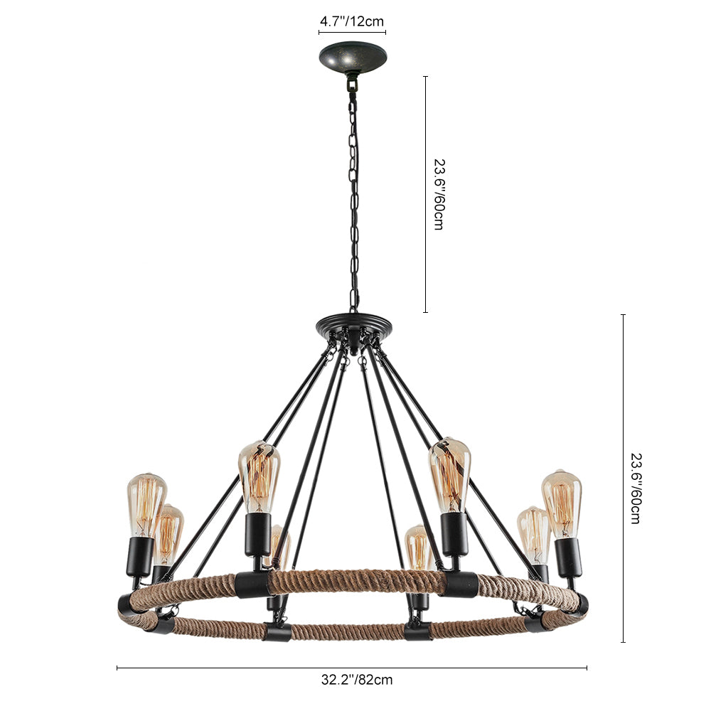 Rustic Industrial Vintage Edison Style Hemp Rope Pendant Light Fixture