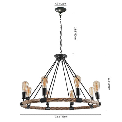 Rustic Industrial Vintage Edison Style Hemp Rope Pendant Light Fixture