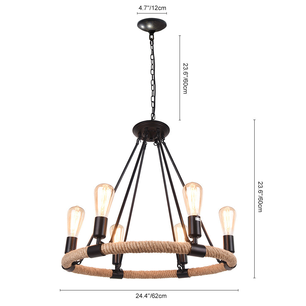 Rustic Industrial Vintage Edison Style Hemp Rope Pendant Light Fixture