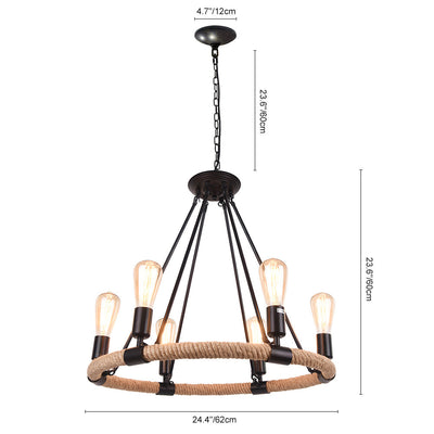 Rustic Industrial Vintage Edison Style Hemp Rope Pendant Light Fixture
