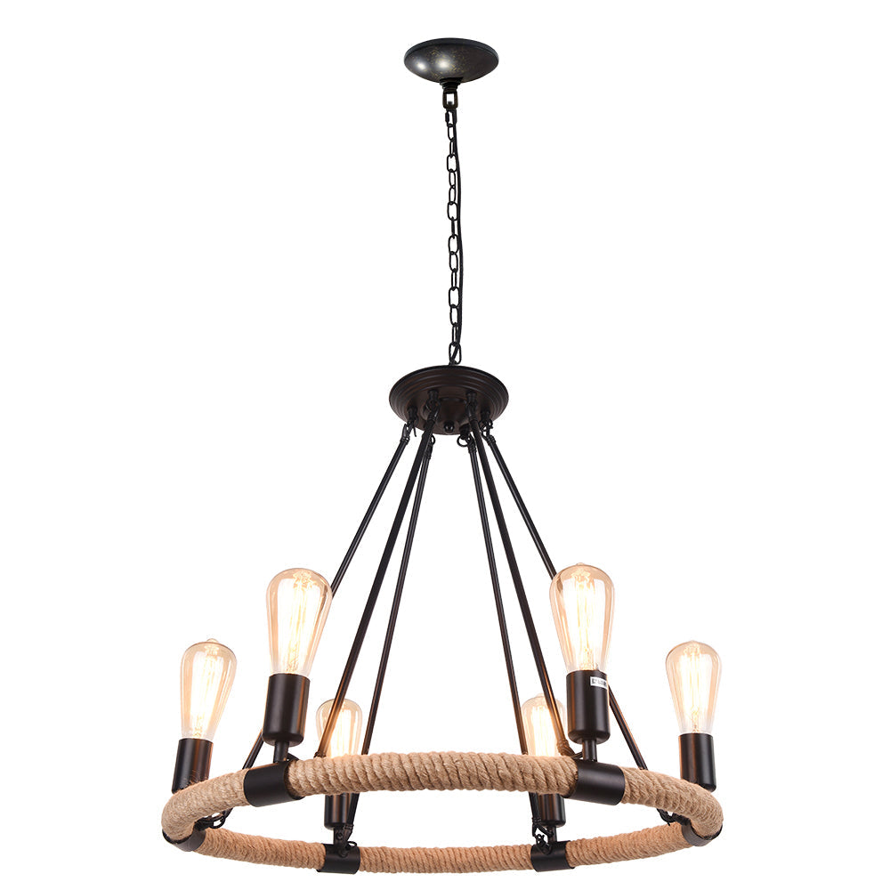 Rustic Industrial Vintage Edison Style Hemp Rope Pendant Light Fixture