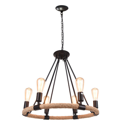 Rustic Industrial Vintage Edison Style Hemp Rope Pendant Light Fixture