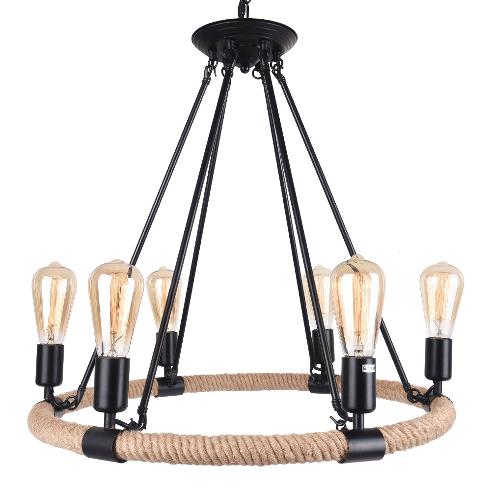 Rustic Industrial Vintage Edison Style Hemp Rope Pendant Light Fixture