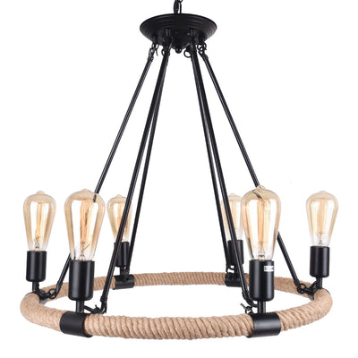 Rustic Industrial Vintage Edison Style Hemp Rope Pendant Light Fixture