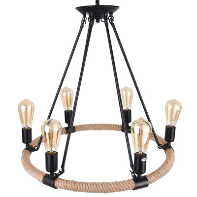 Rustic Industrial Vintage Edison Style Hemp Rope Pendant Light Fixture