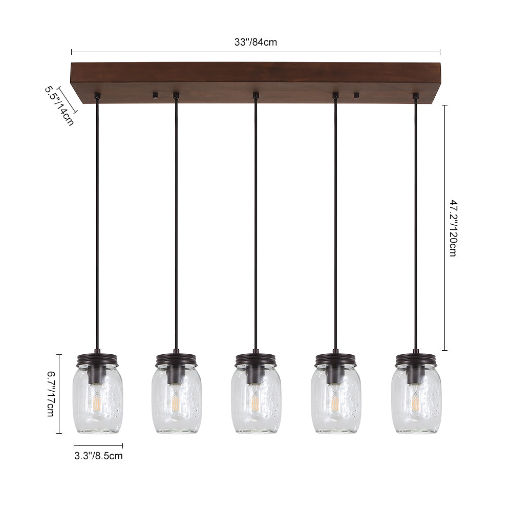 Modern Farmhouse 5-Light Mason Jar Kitchen Island Chandelier with Adjustable Cords