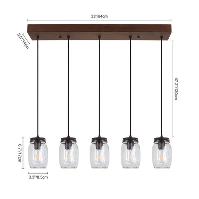 Modern Farmhouse 5-Light Mason Jar Kitchen Island Chandelier with Adjustable Cords