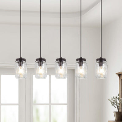 Modern Farmhouse 5-Light Mason Jar Kitchen Island Chandelier with Adjustable Cords