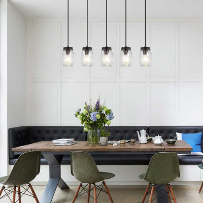 Modern Farmhouse 5-Light Mason Jar Kitchen Island Chandelier with Adjustable Cords