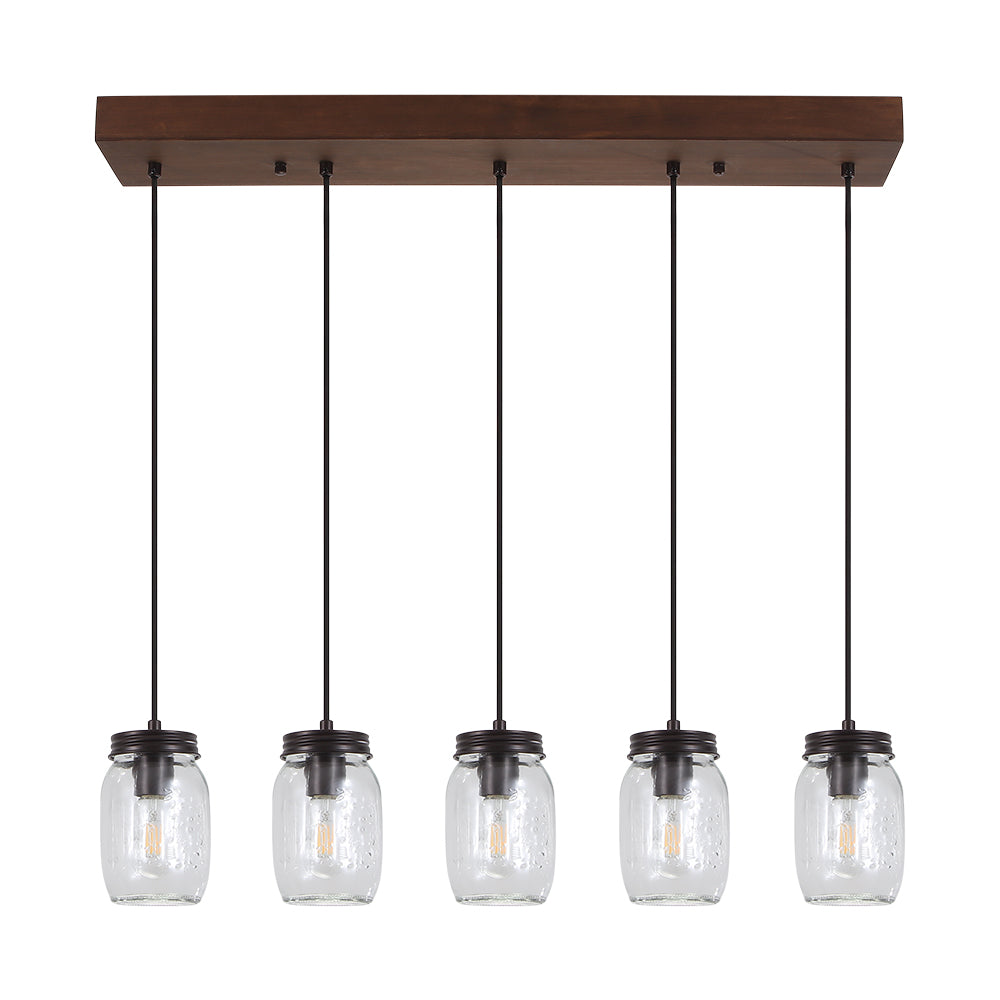 Modern Farmhouse 5-Light Mason Jar Kitchen Island Chandelier with Adjustable Cords