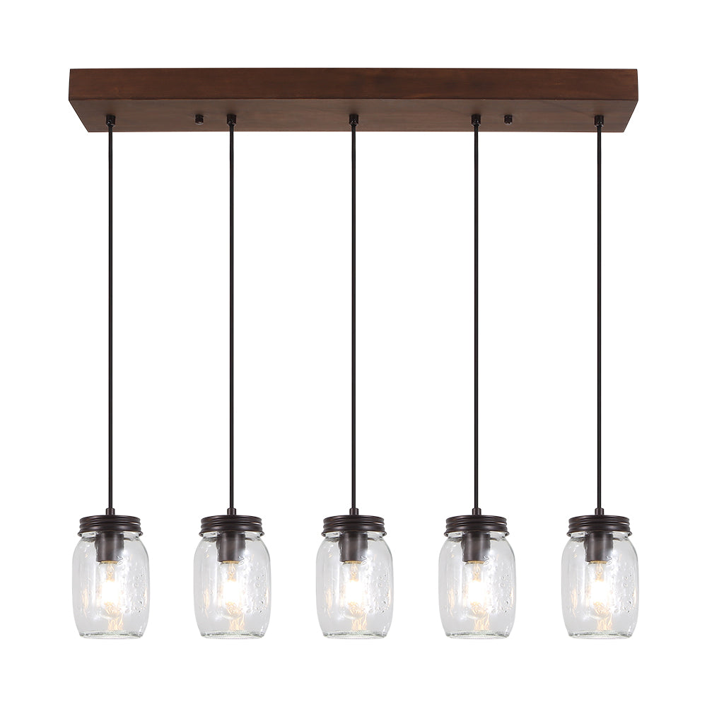 Modern Farmhouse 5-Light Mason Jar Kitchen Island Chandelier with Adjustable Cords
