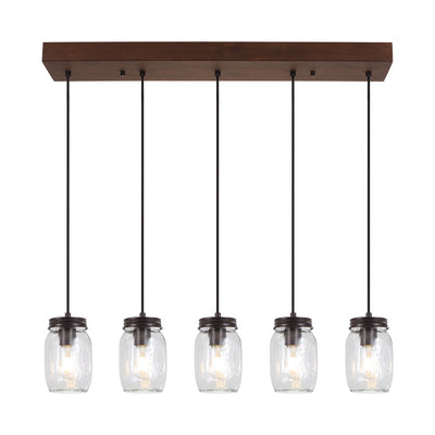 Modern Farmhouse 5-Light Mason Jar Kitchen Island Chandelier with Adjustable Cords