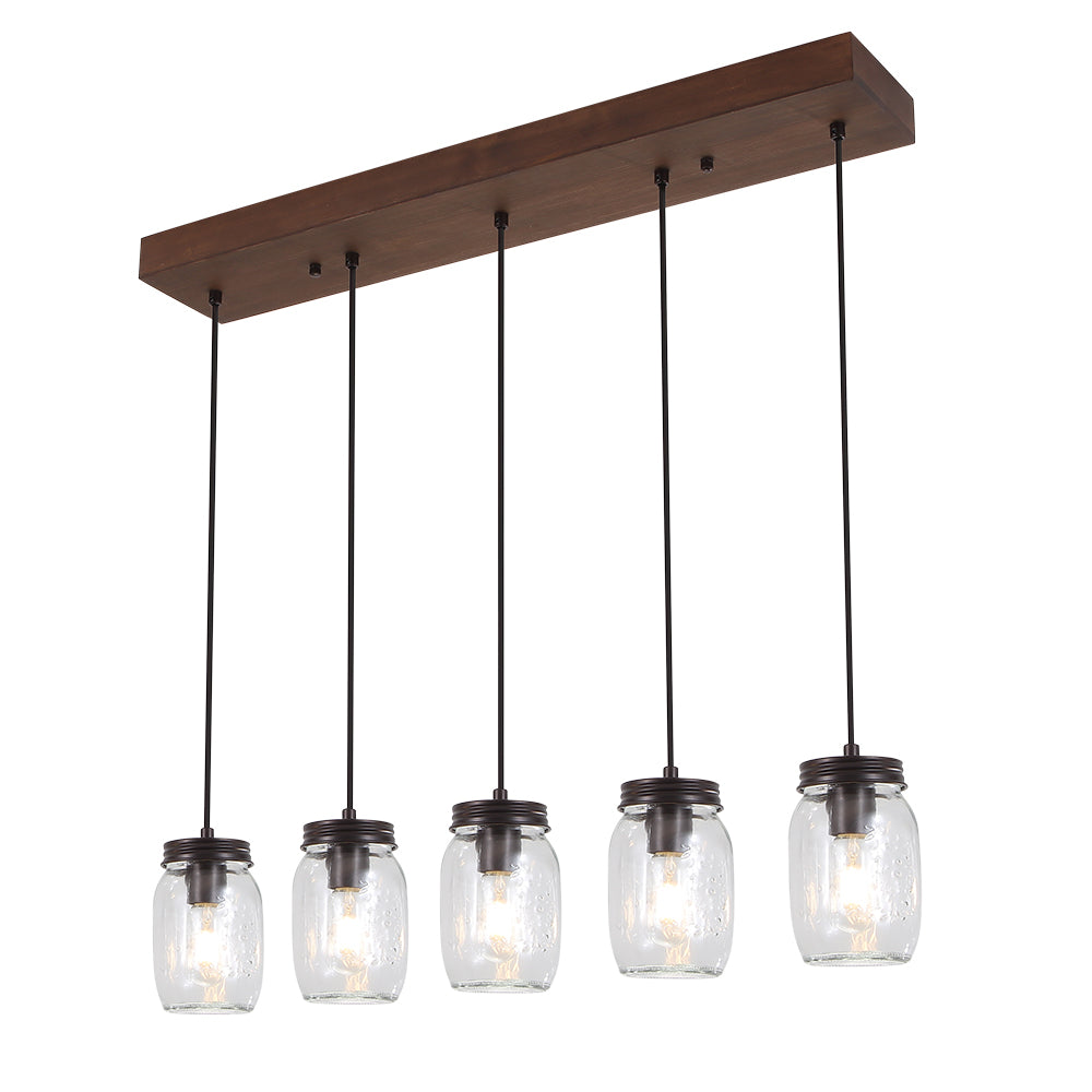 Modern Farmhouse 5-Light Mason Jar Kitchen Island Chandelier with Adjustable Cords
