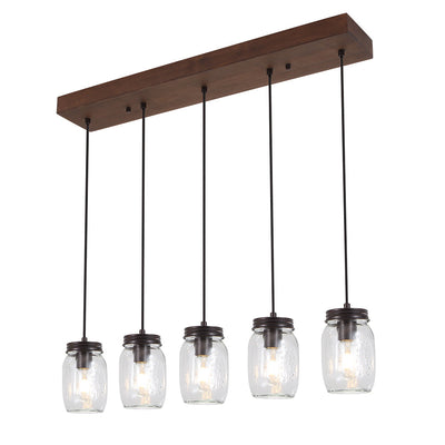 Modern Farmhouse 5-Light Mason Jar Kitchen Island Chandelier with Adjustable Cords