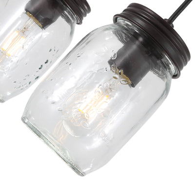Modern Farmhouse 5-Light Mason Jar Kitchen Island Chandelier with Adjustable Cords