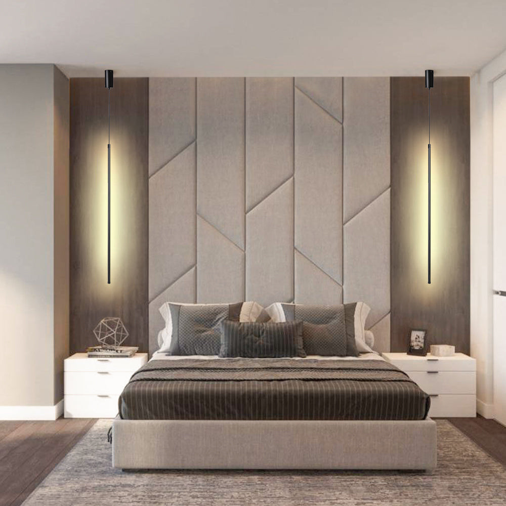 Modern Minimalist Slender Strip LED Pendant Light, Adjustable, Matte Black Finish