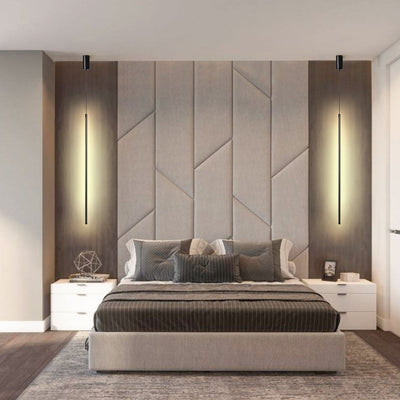 Modern Minimalist Slender Strip LED Pendant Light, Adjustable, Matte Black Finish