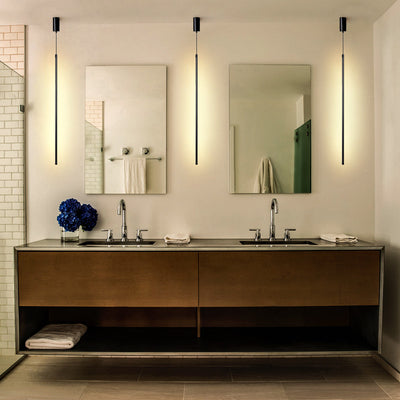 Modern Minimalist Slender Strip LED Pendant Light, Adjustable, Matte Black Finish