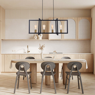 Modern 4-Light Linear Kitchen Island Pendant Light, Black Finish, E26 Sockets